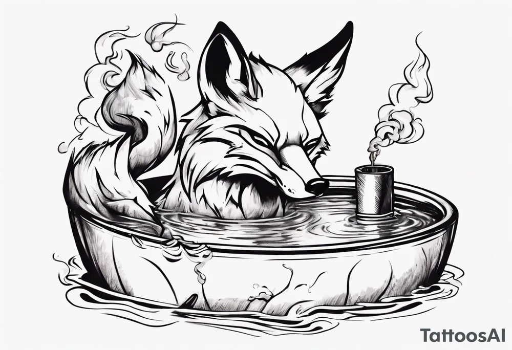 a fox floating in a pool smoking a ciggarte tattoo idea