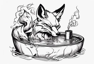 a fox floating in a pool smoking a ciggarte tattoo idea