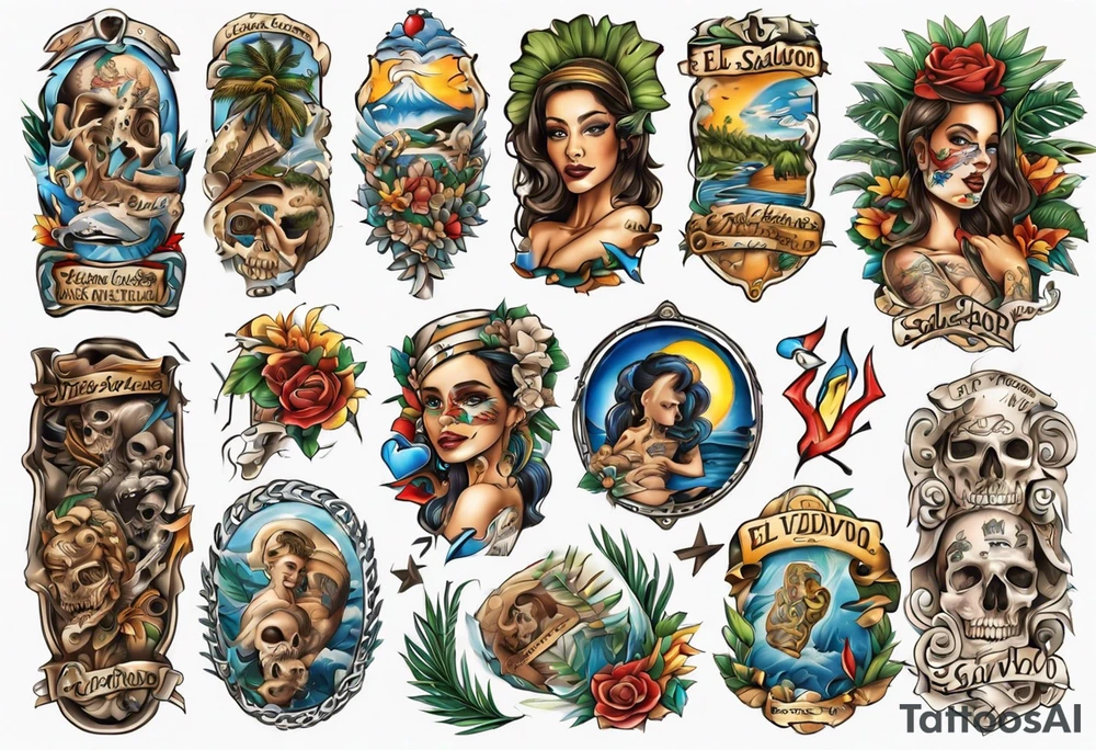 El Salvador theme forearm sleeve tattoo idea