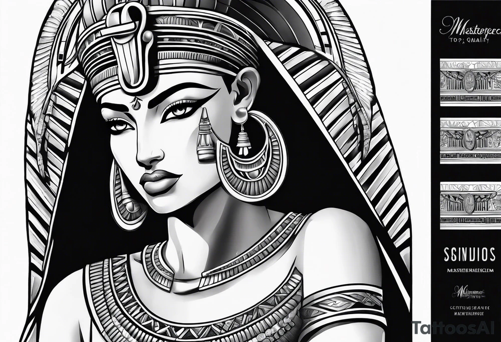black and white Egyptian goddess Isis tattoo idea