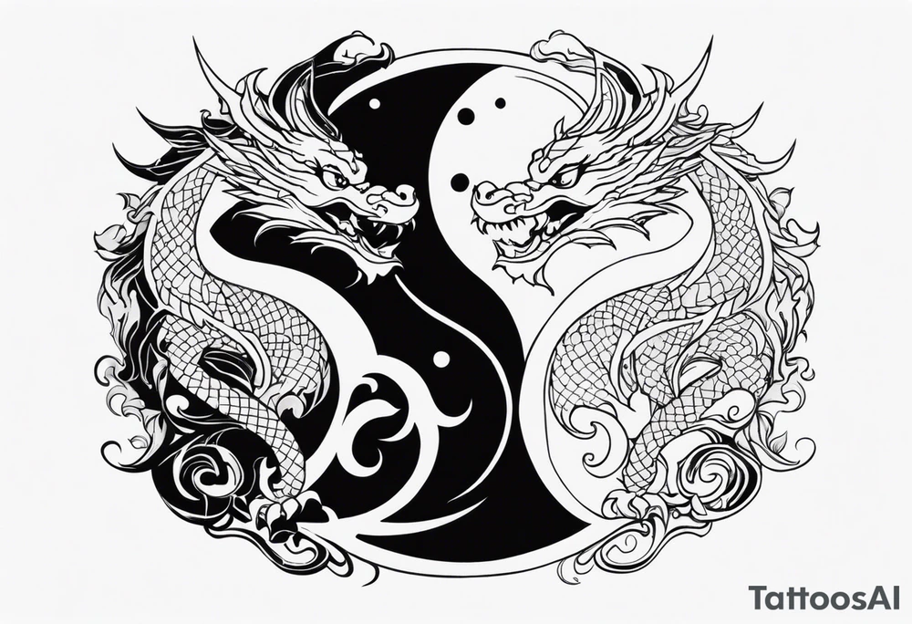 dragons in a yin and yang shape tattoo idea