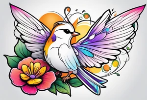 Fairy flower bird tattoo idea