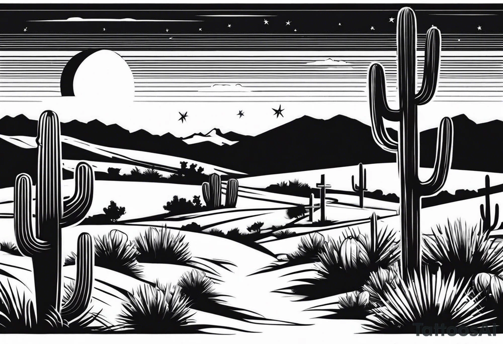 western landscape with a cross and cacti tattoo idea