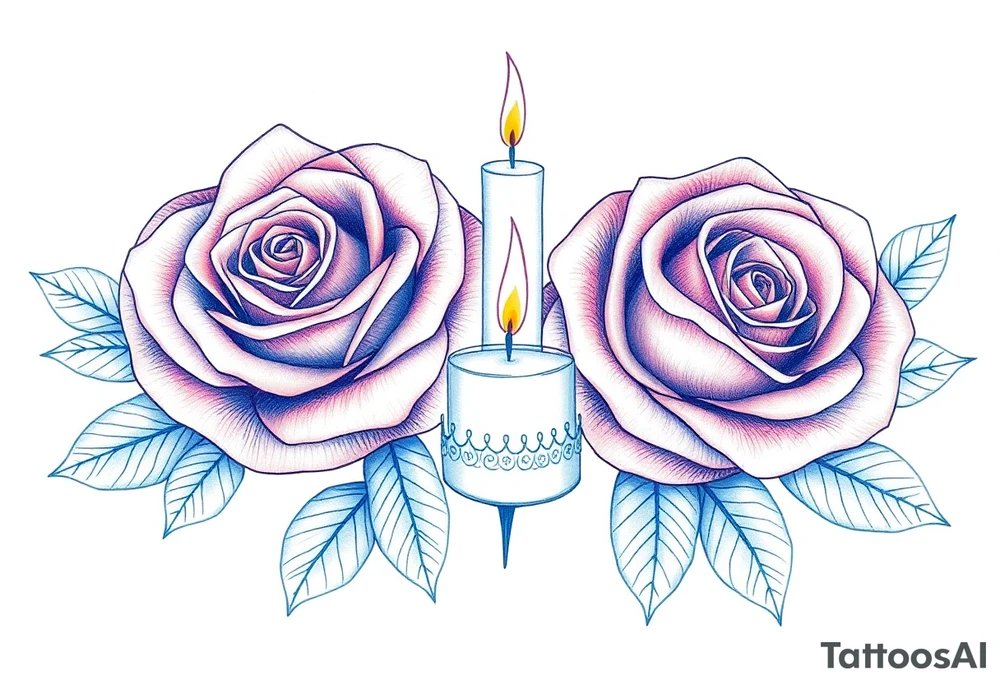 Two roses, two candles, blue tattoo idea