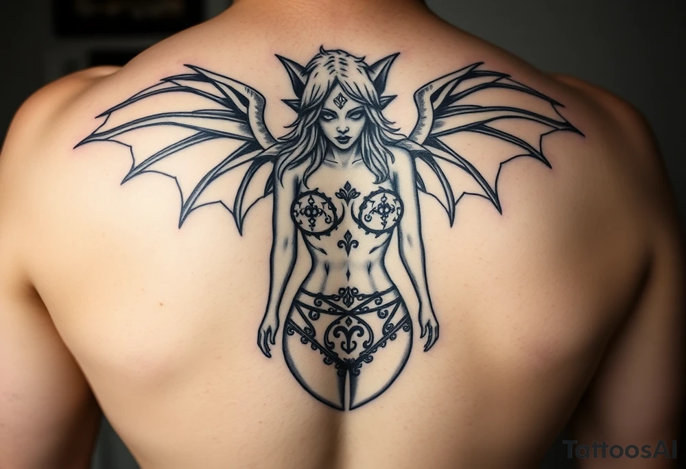 a banshee tatoo.. irish mythology. but taking a human form like a normal human girl

Lewd format.. .facing forward.. sexual bra and panties with trad irish symbols tattoo idea