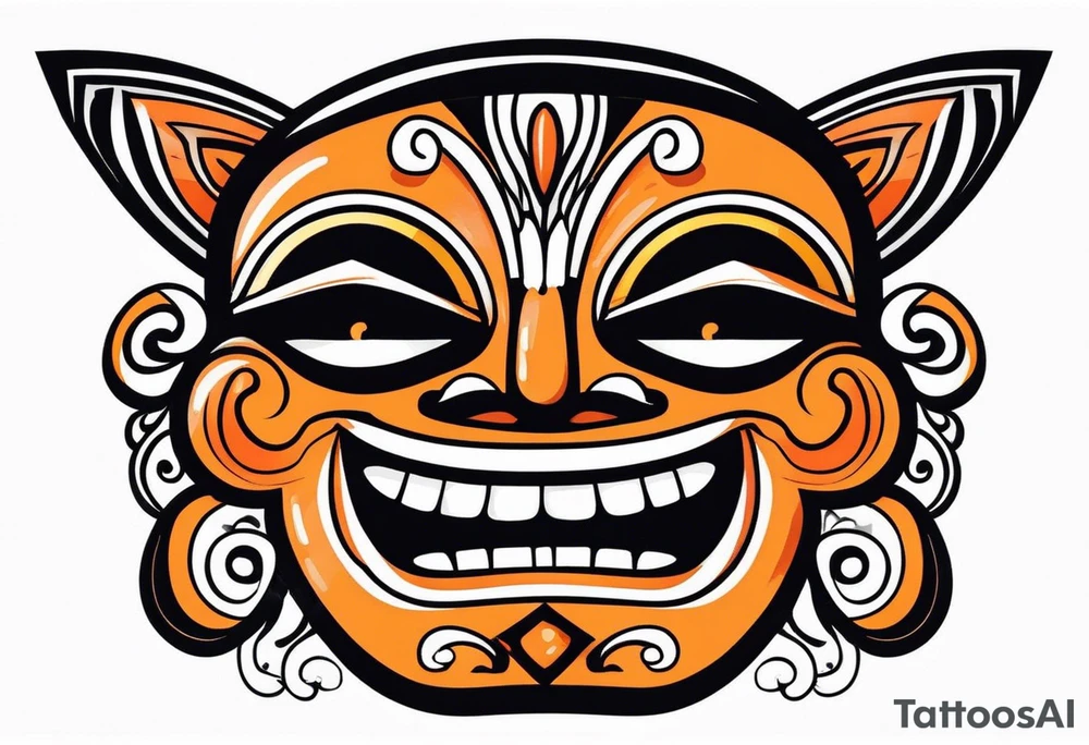 Laughing Mexican mask that is orange and black simplistic tattoo idea