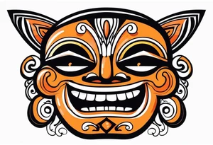 Laughing Mexican mask that is orange and black simplistic tattoo idea