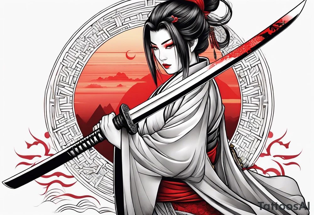 katana, , red sun tattoo idea