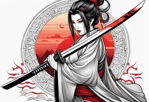 katana, , red sun tattoo idea