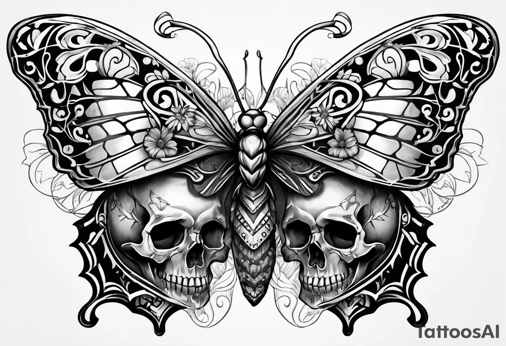 Skull bones butterfly tattoo idea