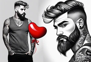 man with heart baloon tattoo idea