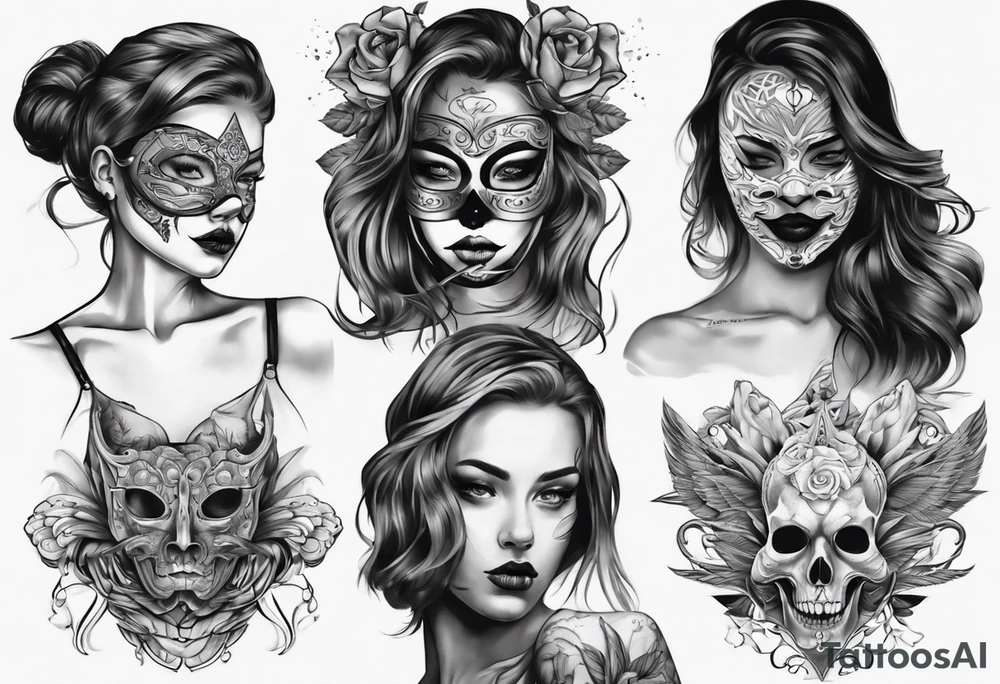 girl with mask tattoo idea