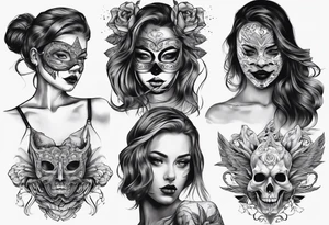 girl with mask tattoo idea