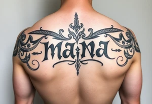 Tattoo cover up around the  word mana and create a Tamoko around the tattoo from the descent of Māori ihaia Of the north Island tattoo idea