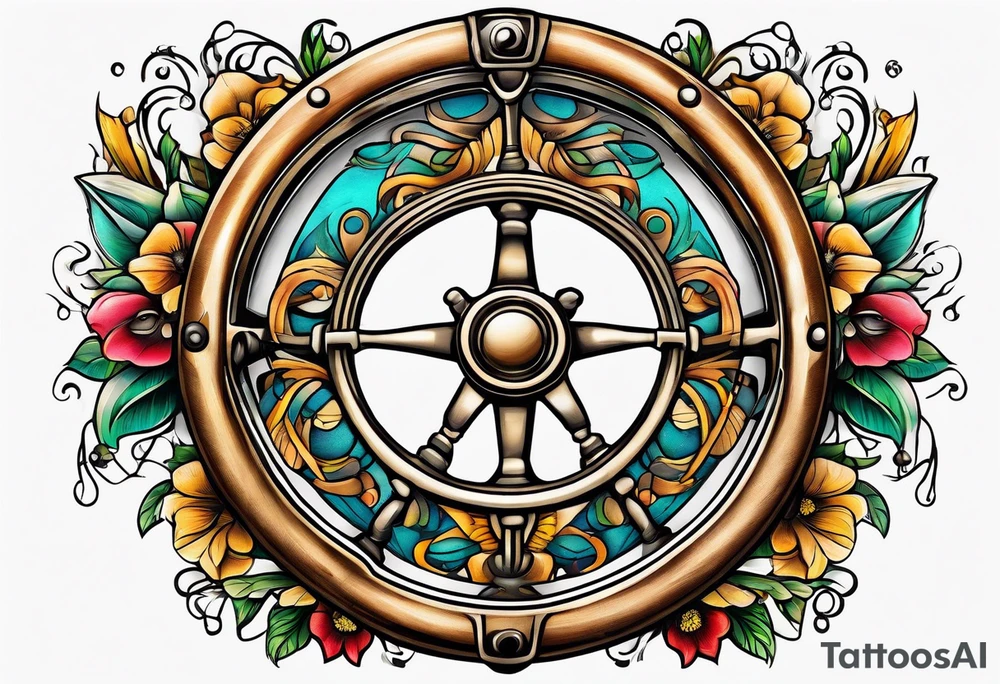 Daughters names around a boat steering wheel tattoo idea
