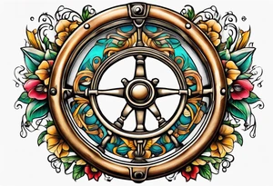 Daughters names around a boat steering wheel tattoo idea
