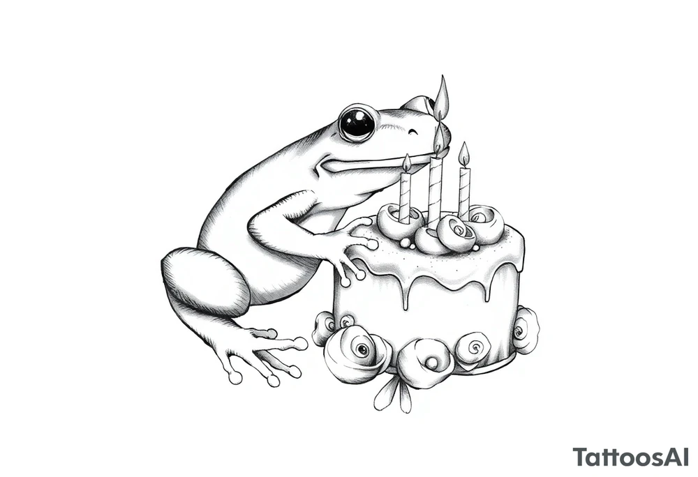 A frog and a birthday cake tattoo idea