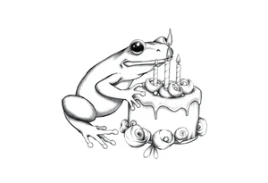 A frog and a birthday cake tattoo idea