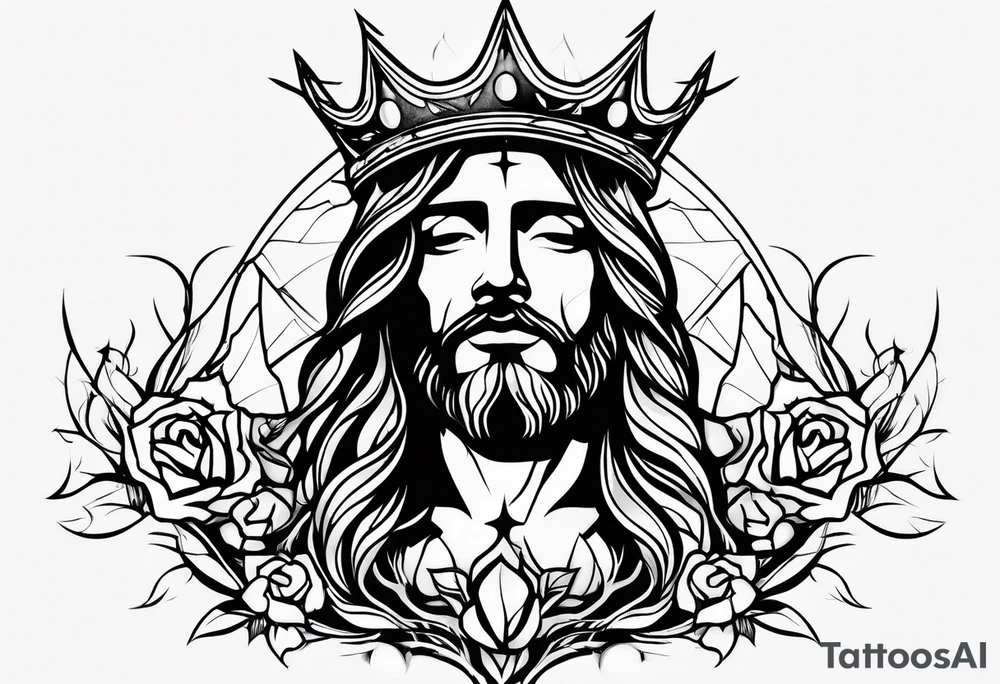 jesus rose thorn crown tattoo idea