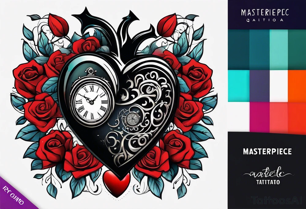 Heart with clock hands on 8 and 5 tattoo idea