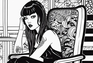 Portrait of tomie sitting on a chair. Tomie is a character of the autor junji ito tattoo idea