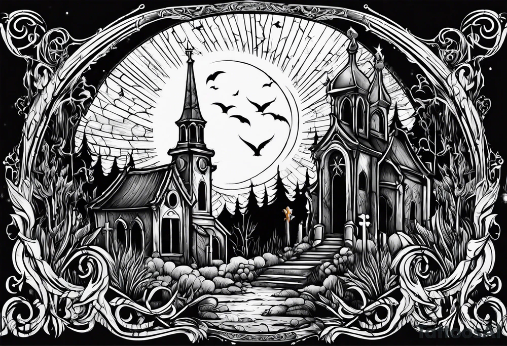 graveyard with moon tattoo idea