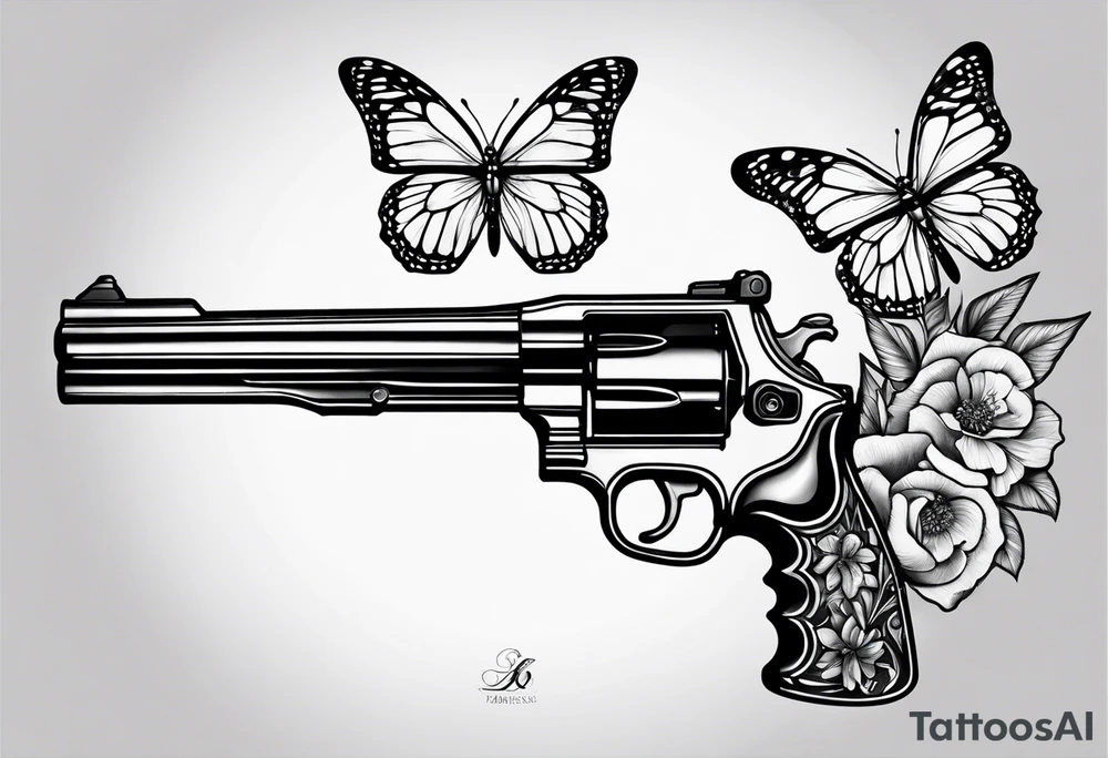 Gun and butterflies tattoo idea