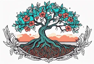 tree with roots 

old school vintage simple traditional design with vintage flowers surrounding
bold color simple tattoo idea