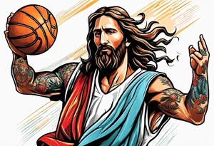 jesus christ playing basketball against messi tattoo idea