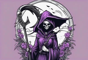 cute feminine grim reaper with scythe and nightshade tattoo idea