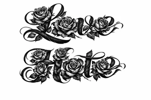 Blooming roses forming the letters of love/hate
delicate script. tattoo idea
