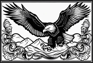 hanging flag with eagles flying unde tattoo idea