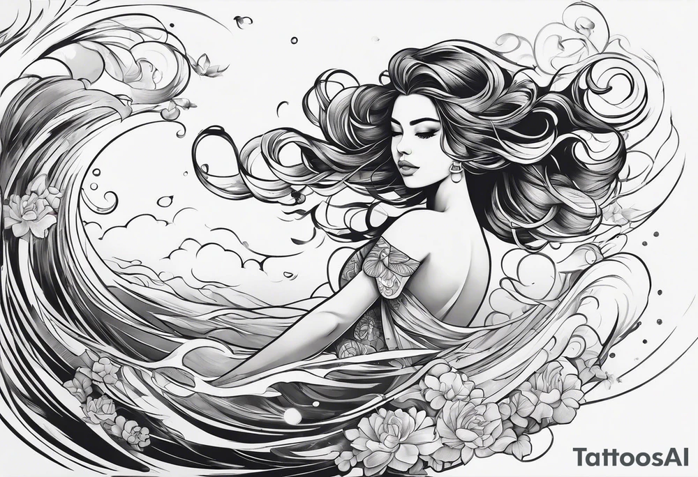 simple tattoo of full body girl comfortably floating above water tattoo idea