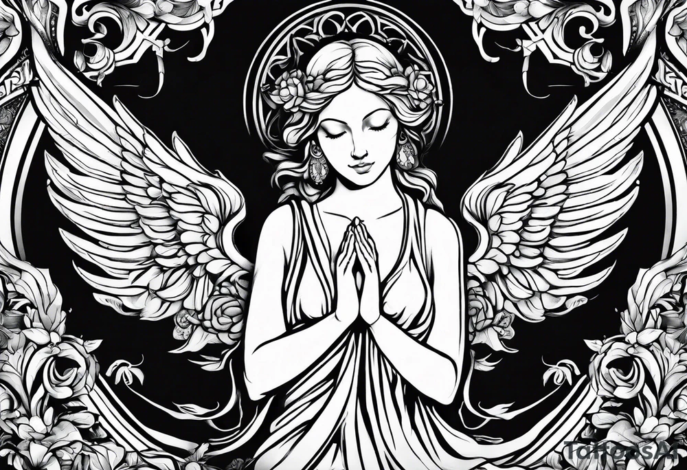 Ovarian cancer religious Angel his praying hands tattoo idea