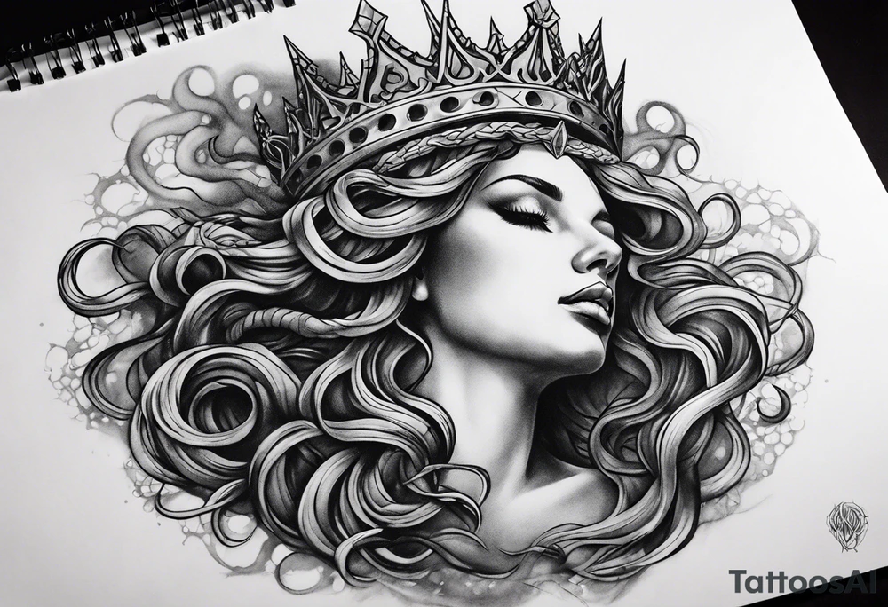 Medusa with a crown of thorns with smoke tattoo idea