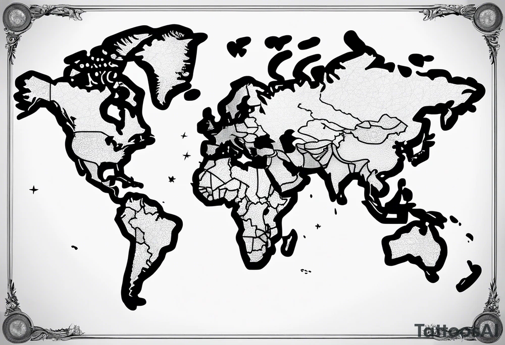 World map with the cross in the middle hovering over it tattoo idea World map with the cross in the middle hovering over it tattoo idea