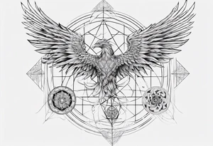 sacred geometry Metatron's cube with phoenix. Sleeve for woman's arm tattoo idea