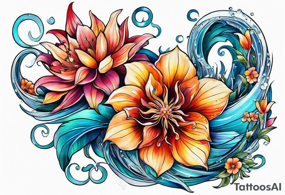 sea, flower tattoo idea