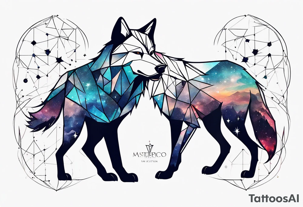 Constellation, two animal wolf, géométric tattoo idea