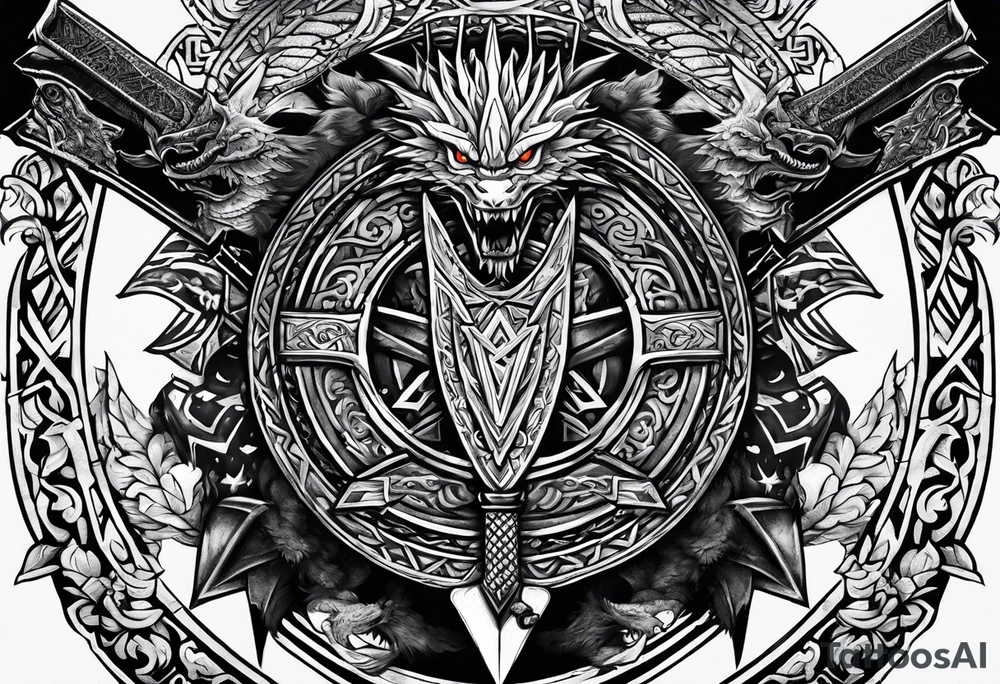 Valhalla valknut sword axe Dragon tattoo idea
