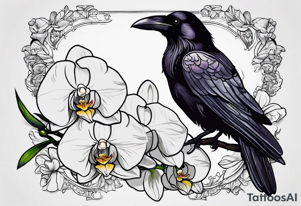 Raven A white orchid saying 1990 and something showing change with the Raven tattoo idea