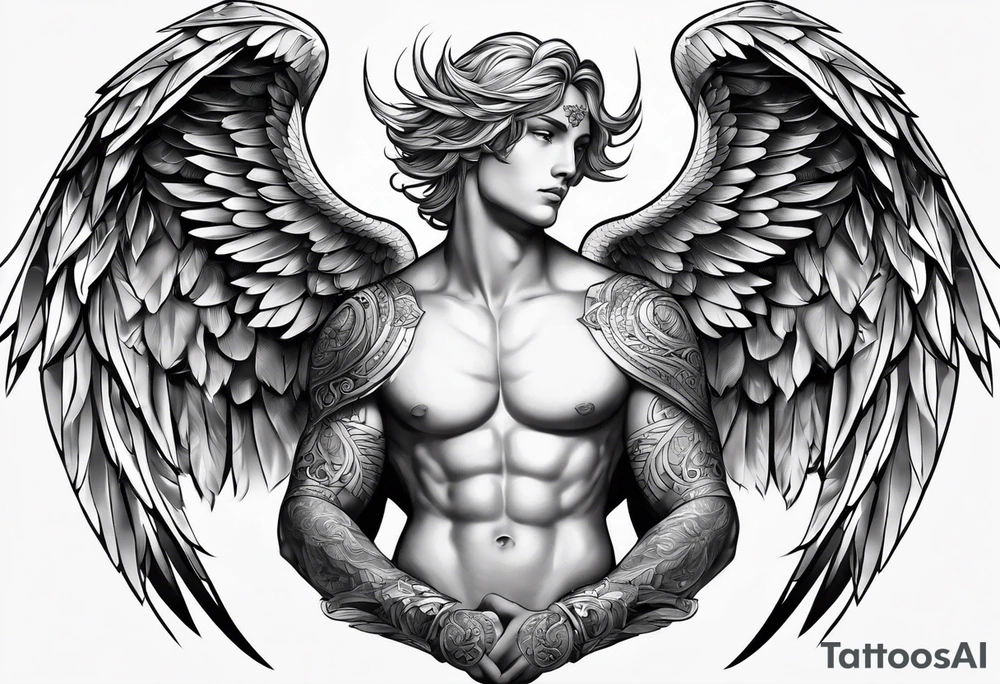 Male Angel tattoo for thigh tattoo idea
