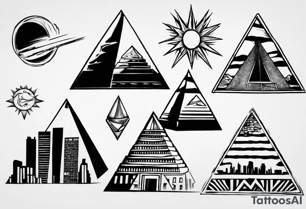 Manhattan skyline mixed with the pyramids of giza tattoo idea