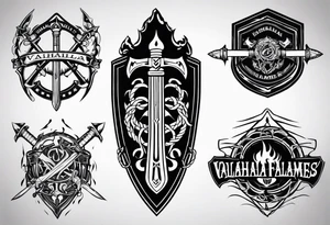 Valhalla flames sword shield barb wire tattoo idea