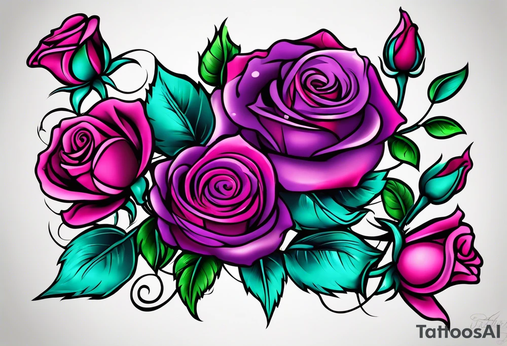 Dad 06-07-14, roses, teal, pink, purple tattoo idea