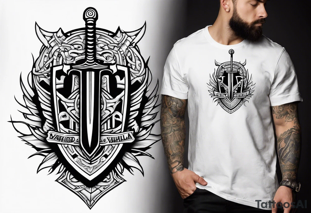 Valhalla stairs sword shield tattoo idea