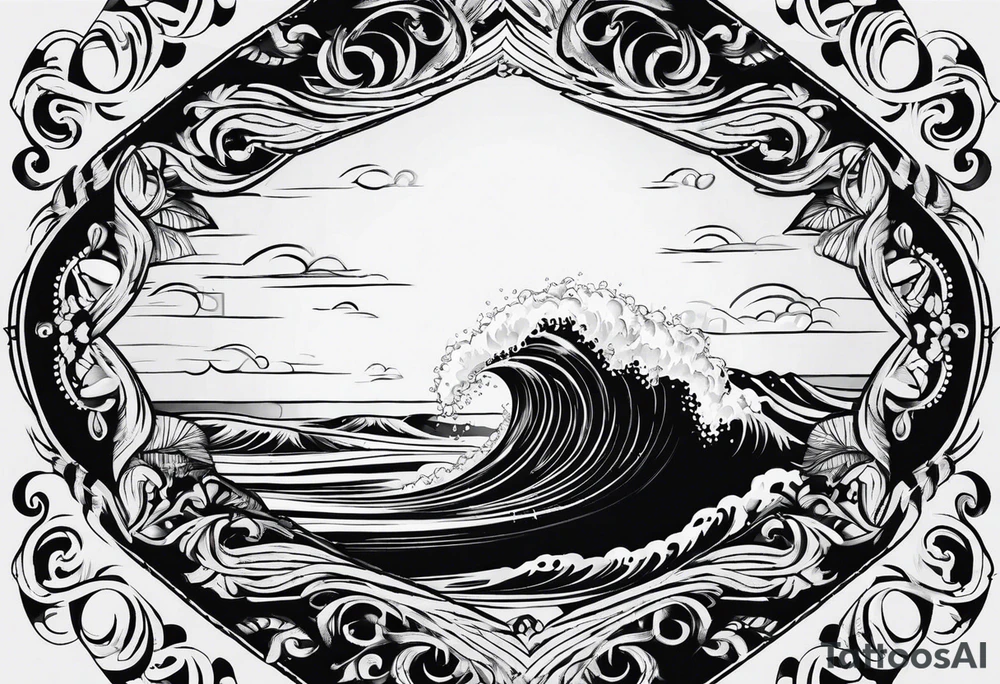Simple ocean wave inside of a diamond with sun inside as well tattoo idea