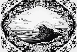 Simple ocean wave inside of a diamond with sun inside as well tattoo idea