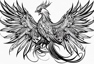 tribal pheonix with long tail curling tattoo idea