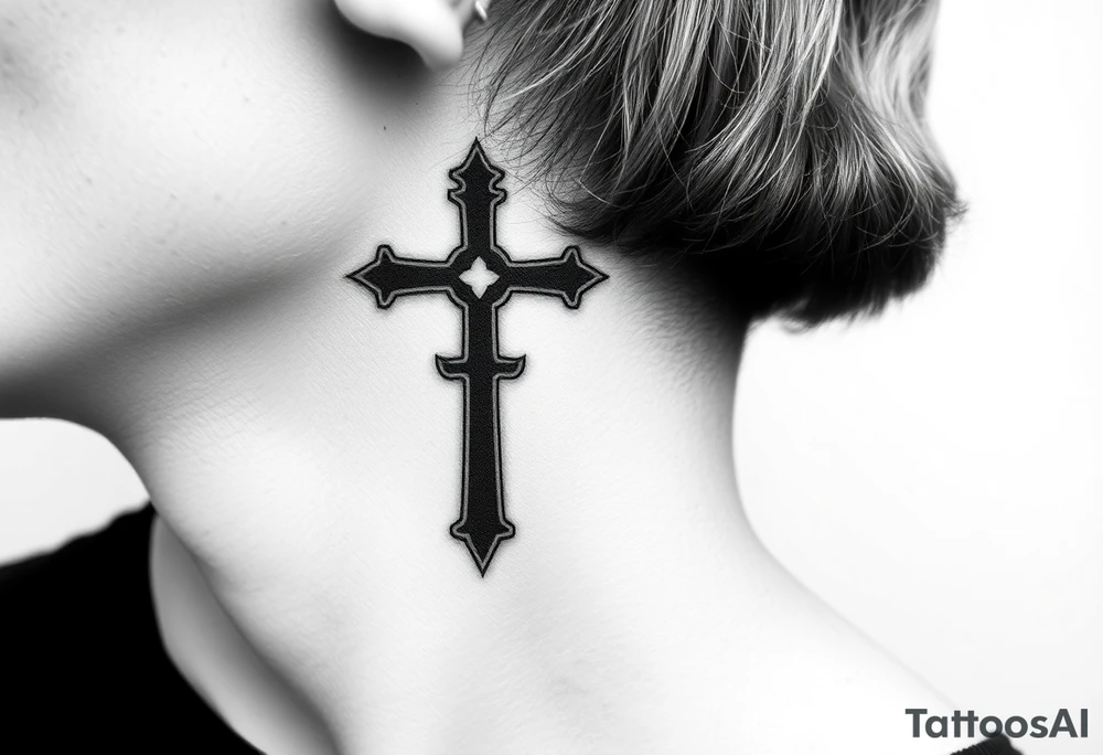 orthodox christian cross relatively small on side of left neck tattoo idea